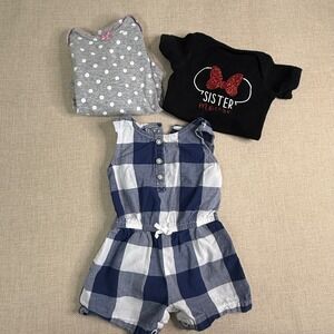 Baby Girl 3 Piece Bundle Plaid Romper Sister Mouse Bodysuit Polka Dot Onesie